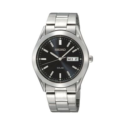 Men's silver round black face solar bracelet watch sne039p1